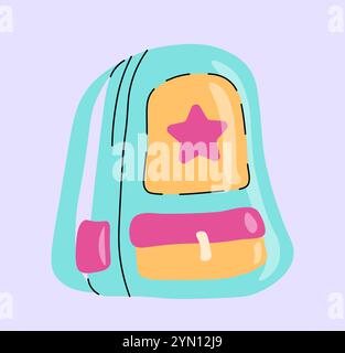 Klassisches Element der 80er und 90er Jahre. Blauer Rucksack für die Schule. Bildung und Lernen, Ausbildung. Trendige Tasche. Aufkleber für soziale Netzwerke. Flacher Vektor Stock Vektor