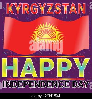 Kirgisistan Happy Independence Day August mit sehr attraktivem farbenfrohen Thema und Konfetti Stock Vektor