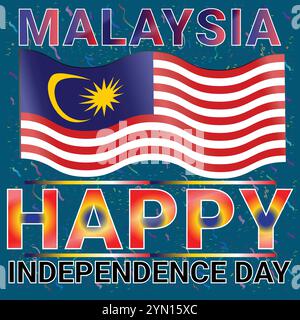 Malaysia Happy Independence Day August mit sehr attraktivem farbenfrohen Thema und Konfetti Stock Vektor