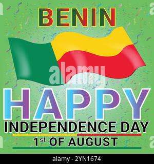 Benin Happy Independence Day 9. Juli mit sehr attraktivem farbenfrohen Thema und Konfetti Stock Vektor