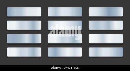 Set aus silbernen Hintergründen mit Farbverlauf, silberne Metallic-Textur für Rahmen, Band, Münze, Medaille Stock Vektor
