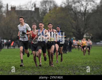 Liverpool, Großbritannien. November 2024. Hugo Milner (1368), Scott Beattie (1432), Tomer Tarragano (1344) und David Stone (3688) traten am 23. November 2024 bei der British Athletics Cross Challenge in Sefton Park, Liverpool UK an. Foto von Gary Mitchell Credit: Gary Mitchell, GMP Media/Alamy Live News Stockfoto