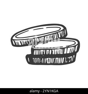 Doodle-Stil Stapel von Münzen und Währung Illustration im Vektorformat geeignet für Web, Druck Stock Vektor