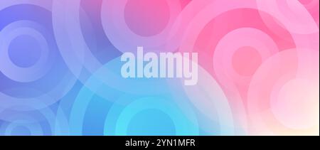 Abstrakter verlaufender Hintergrund mit Kreisen, gestreiftem Liniendesign. Futuristisches Konzept, farbenfrohe, fließende Formen. Stock Vektor