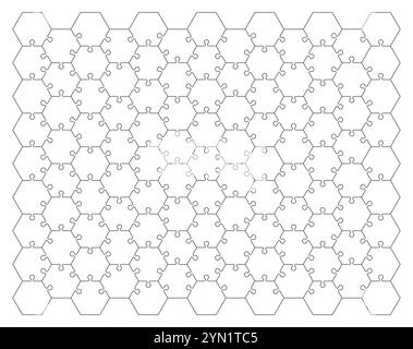 Puzzle Pieces Vorlage 13x9, 111 isoliert auf weißem Hintergrund. Vektormodell einer sechseckigen Stichsäge mit rechtwinkligem Winkel Stock Vektor