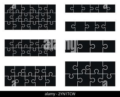 Puzzleteile mit 6, 5, 4, 8 x 2, 10 x 2, 12x2, 18x3 isoliert auf weißem Hintergrund. Puzzle-Puzzle-Spiel-Vektor-Vorlage. Stock Vektor