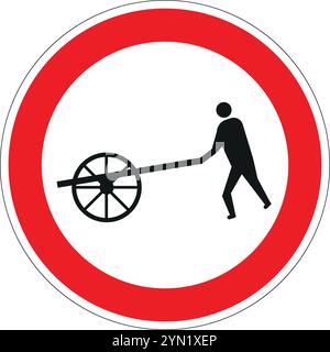 Französisches Rundverkehrsschild mit weißem Hintergrund und roter Verbotsgrenze: Zugang für handbetriebene Fahrzeuge verboten. Stock Vektor