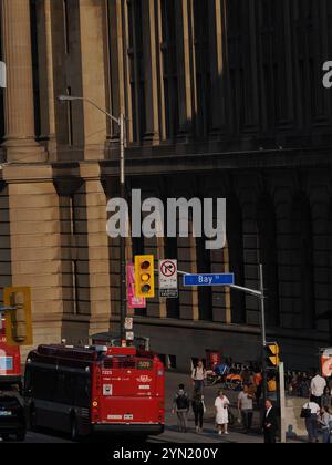 Toronto Kanada / Ein TTC-Bus auf der Bay Street, Downtown Toronto. Stockfoto