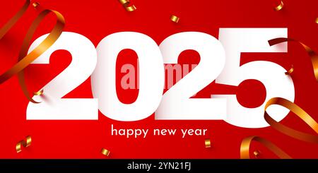 Happy New 2025 Year. Feiertag Nummer 2025 mit Konfetti. Festliches Poster- oder Bannerdesign. Vektorabbildung Stock Vektor