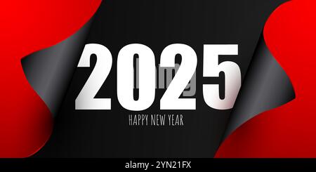 Happy New Year 2025 Grußkarte Design Vorlage. Kalenderseite wird umgeschaltet. Vektorabbildung Stock Vektor