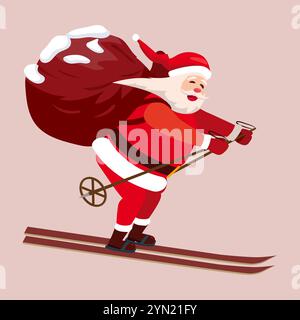 Santa Claus Skifahren auf den Skiern Stock Vektor
