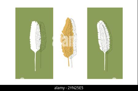 Bananenblätter Collage. Dekorative Zusammensetzung tropischer Laubpflanzen. Vektor-handgezeichnete Illustration isoliert auf weißem Hintergrund. Stock Vektor