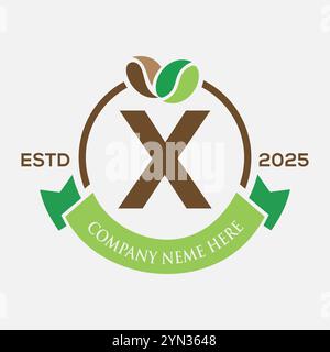 Letter X Coffee Logo Design, Coffee Shop Logo. Kaffeebohnen-Symbol Stock Vektor