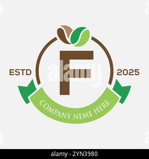 Design des Kaffeelogos mit Buchstabe F, Logo des Coffee Shop. Kaffeebohnen-Symbol Stock Vektor