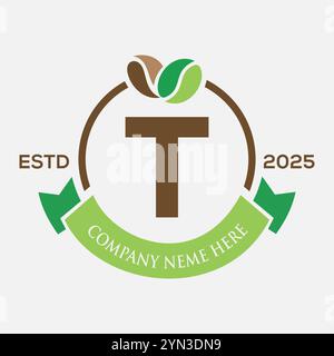 Logo mit Buchstabe T, Coffee Shop-Logo. Kaffeebohnen-Symbol Stock Vektor