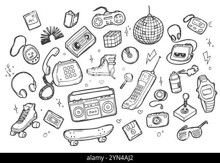 Klassische Elemente der 80er Jahre 90er Jahre in modernem, flachem Stil. Modischer Patch, Abzeichen, Emblem. Stock Vektor