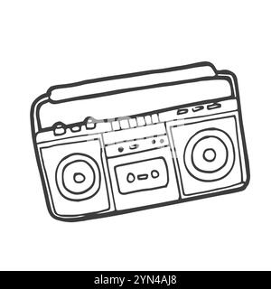 Handgezeichneter Boombox. Skizzenstil kritzeln. Zeichnungslinie einfaches Symbol für Retro-Musikaufnahmen. Stock Vektor