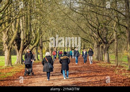 Spaziergänger und Ausflügler nutzen die warmen Temepraturen am Totensonntag für einen Spaziergang rund um den Decksteiner Weiher in Köln NRW Herbstimpressionen *** Wanderer und Tagesausflügler nutzen die warmen Temperaturen am Totensonntag für einen Spaziergang rund um den Decksteiner Weiher in Köln NRW Herbsteindrücke Stockfoto