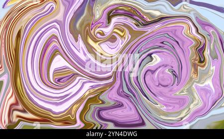 Verflüssigter Hintergrund mit lila, gelben, braunen und blauen Farben. Abstrakte Konzeptidee. Stockfoto