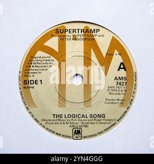 Center-Label der Sieben-Zoll-Single-Version des Logical Song von Supertramp, die 1979 veröffentlicht wurde Stockfoto