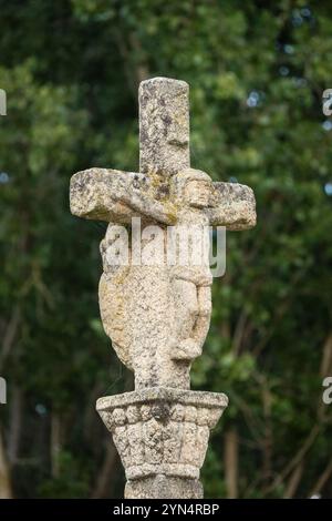 Pilgerkreuz auf dem Jakobsweg, Mansilla de las Mulas, autonome Gemeinschaft von Kastilien und Leon, Spanien. Stockfoto