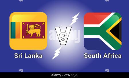 Sri Lanka vs Südafrika 3D-Illustrationsvektorflaggen in schattiertem abgerundetem Rechteck mit Flash vs. Match Stock Vektor