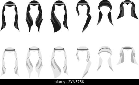 Arabischer Mann Kopf Verschleißvektorsatz. Vektorillustration mit flachem Design isoliert auf weißem Hintergrund. Stock Vektor