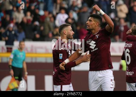 Adam Masina (Turin FC) feiert während des Spiels Torino FC gegen AC Monza, italienischer Fußball Serie A in Turin, Italien, 24. November 2024 Stockfoto