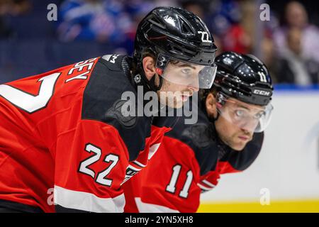 Rochester, New York, USA. November 2024. Utica Comets Forward Semus Casey (22) Skates in der zweiten Periode gegen die Rochester-Amerikaner. Die Rochester Americans veranstalteten die Utica Comets in einem Spiel der American Hockey League in der Blue Cross Arena in Rochester, New York. (Jonathan Tenca/CSM). Quelle: csm/Alamy Live News Stockfoto