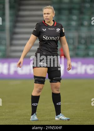 Hendon, North London, Großbritannien. November 2024. Hendon, North London, England, 24. November 2024: Rosie Galligan (4 Saracens) während des Allianz Premiership Womens Rugby-Spiels zwischen Saracens und Harlequins im StoneX Stadium in Hendon, North London, England. (Jay Patel/SPP) Credit: SPP Sport Press Photo. /Alamy Live News Stockfoto