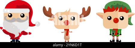 Süßer weihnachtsmann, Rentier und weihnachtself Stock Vektor