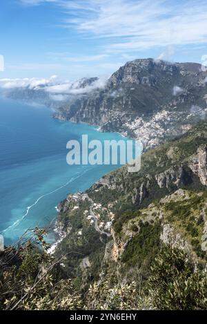 Blick auf die Stadt Positano vom Weg der Götter, Italien, Europa Stockfoto