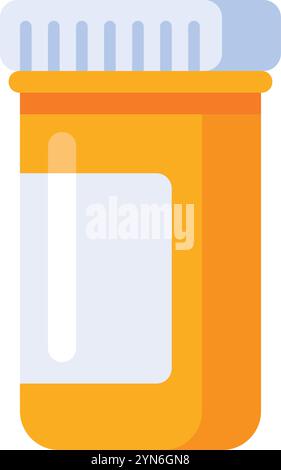 Orangefarbene Arzneimittelflasche aus Kunststoff mit leerem, weißem Etikett und kindersicherem Verschluss für sichere Aufbewahrung und genaue Dosierung Stock Vektor