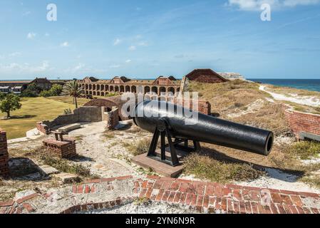 Kanone auf dem Dach von Fort Jefferson, Dry Tortuga Island, Florida, USA, Nordamerika Stockfoto