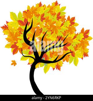 Herbstbaum mit Koloenblättern, Herbstahorn Stock Vektor