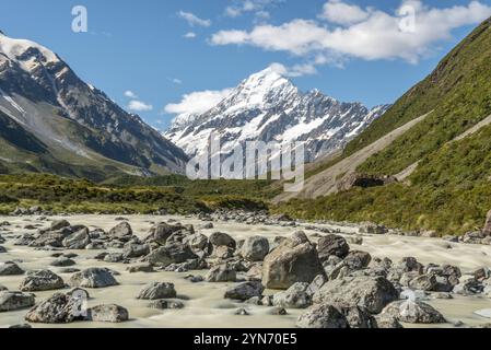 Berühmter Mount Cook vom Hooker Valley Track, Südinsel Neuseelands Stockfoto