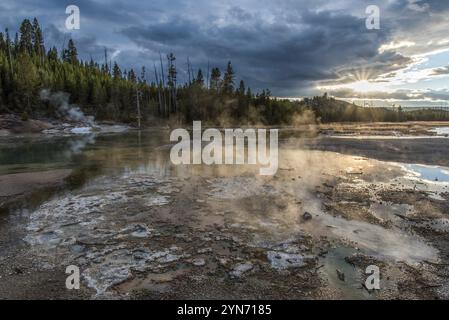 Dampfbad Mud Pod im berühmten Yellowstone National Park, USA, Nordamerika Stockfoto