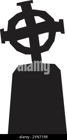 Schwarze Silhouette eines Grabsteins des keltischen Kreuzes, der aufrecht steht und irisches Erbe, christentum und Erinnerung symbolisiert, isoliert auf einem weiß Stock Vektor