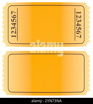 Leere goldene Tickets, Modell-Vorlage. 3D-Rendering isoliert auf weißem Hintergrund Stockfoto