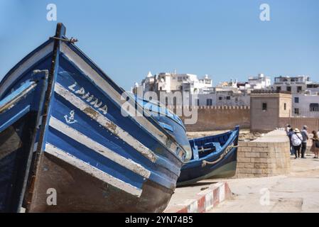 Malerische Scala du Port am Hafen von Essaouira, Marokko, Afrika Stockfoto