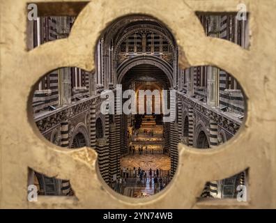 SIENA, ITALIEN, 23. SEPTEMBER 2023, Blick auf das Schiff der Kathedrale von Siena, von der oberen Etage aus gesehen Stockfoto