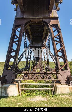 Zerstörte die historische Eisenbahnbrücke von Kinzua, nachdem ein Tornado durch Pennsylvania, USA, Nordamerika ging Stockfoto