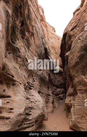 Wandern durch einen Canyon des White Domes Trail im Valley of Fire, USA, Nordamerika Stockfoto