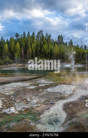 Dampfbad Mud Pod im berühmten Yellowstone National Park, USA, Nordamerika Stockfoto