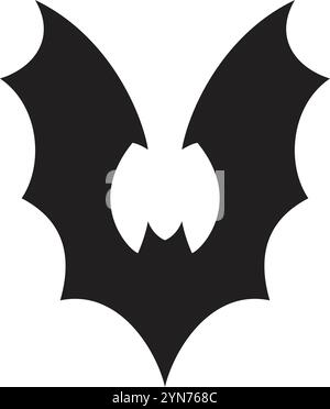 Die stilisierte schwarze Fledermaus-Silhouette spreizt ihre Flügel und schafft ein mächtiges Symbol für halloween, Vampire und gruselige Themen Stock Vektor