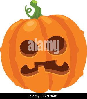 Zeigt einen geschnitzten Kürbisgrimpern, der wahrscheinlich als Dekoration für halloween verwendet wird, mit dreieckigen Augen und einem schiefen Mund Stock Vektor