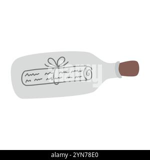 Flasche mit einem Buchstaben. Nachricht in einer Flasche in flachem Design. Stock Vektor
