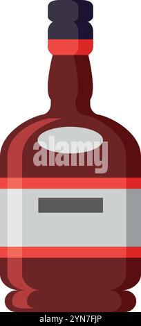 Die stilvolle Flasche Alkohol mit einem leeren Etikett bietet eine Möglichkeit für Branding und Individualisierung und zeigt die satte Farbe des Getränks im Inneren Stock Vektor