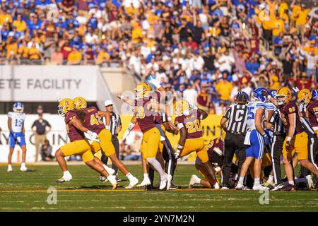 Die Arizona State Sun Devils Special Teams feiern nach einem erholten Kick im zweiten Quartal eines NCAA-Fußballspiels gegen die BYU Cougars in Tem Stockfoto