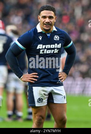 Edinburgh, Großbritannien. November 2024. Sione Tuipulotu aus Schottland während des Autumn Nation Series-Spiels im Murrayfield Stadium, Edinburgh. Der Bildnachweis sollte lauten: Neil Hanna/Sportimage Credit: Sportimage Ltd/Alamy Live News Stockfoto